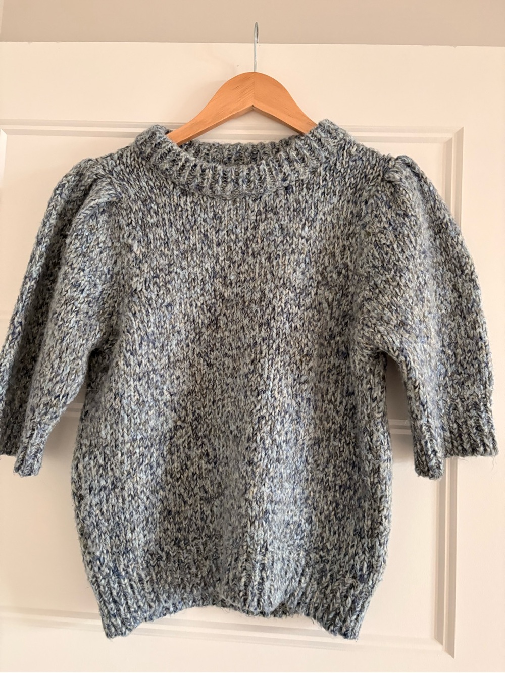 Only Gray Marled Puff-Sleeve Crewneck Sweater